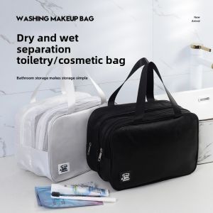 BEAUTYLADIES Solid Color Handheld Cosmetic Bag Oxford Cloth Large Capacity Portable Toiletry Bag Fashion Multi-layered Pouches Bag Organizer Women
