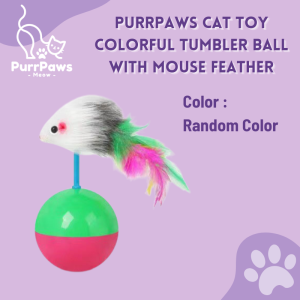 PurrPaws Cat Toy Colorful Tumbler Ball with Mouse Feather Mainan Kucing