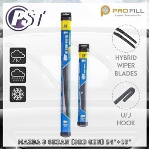 PST Hybrid Wiper Blade Set [Rubber Type] - Mazda 3 Sedan (3rd Gen) 2014-19 24"+18"