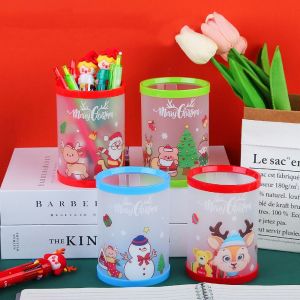 ANBIHE New Year Cartoon Plastic Student Girl  Decoration Cosmetics  Pencil Stand Case Makeup Brush Holder Stationery Organizer Christmas Pen Holder Mini Makeup Box