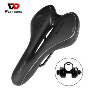WEST BIKING Waterproof Bike Saddle with Tail Light MTB Bike Cycling Saddles Soft Comfortable Hollow Bicycle Safety Bike Saddle