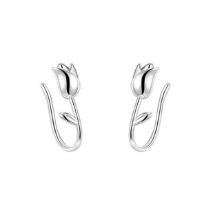 Thời Trang màu bạc hoa tulip khuyên nụ Cho nữ phụ nữ Đơn Giản Độc Đáo Ngọt Ngào đồ trang sức lãng mạn Đảng 2023 xu hướng mới