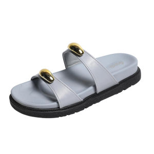 Thick-Soled Slippers Large Size 26 New Summer Style Round Toe Retro Metal Buckle Versatile One-Strap Sandals For Women