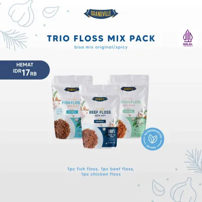 Grandville Abon Sapi Ayam & Ikan Crunchy Halal Trio Mix Pack - Aman untuk anak usia MPASI