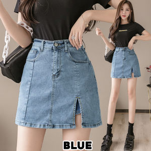 KARAKOREA 6808 Side Slit Strechable Denim Skirt with Pants/Rok Denim/Rok Jeans/rok jeans jumbo/ootd rok jeans/jeans wanita kece/jeans highwaist/rok jeans korean style
