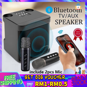 【Malaysia Spot Sale】Wireless Bluetooth Dual Microphone Karaoke Family KTV Portable 3D Stereo Speaker Bluetooth Speaker