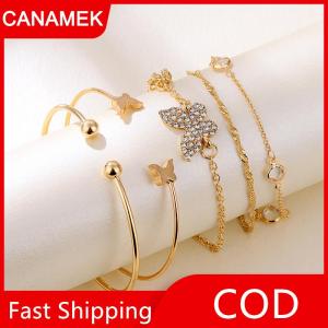 【CANAMEK】 5PC New Bohemian Sang Trọng Mở Vòng Đeo Tay Rhinestone Bướm Vòng Đeo Tay Cô Gái Quà Tặng