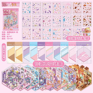 3D Landscape Stickers Scenes DIY Cartoon 3D Landscape Sticker Book Sticker Cabin Scene Pocket Birthday Festival Gift for Kid Child Student