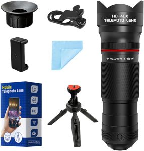 40X HD Telephoto Phone Camera 2-in-1 Universal Mobile Photography Kit with Adjustable Tripod and Phone Clip HD External Camera for Most Smartphones Portrait Macro Shooting
