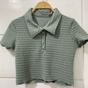 Crop Top Kerah Kancing Wanita / Crop Button Kekinian / Croptop Korean Knit Rib 4041