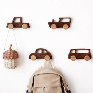 SIDSI Wall Mounted Wood Car Shaped Hooks Decorative Cute Cartoon Car Wall Hooks Multifunctional Vintage Coat Bag Hook for Home