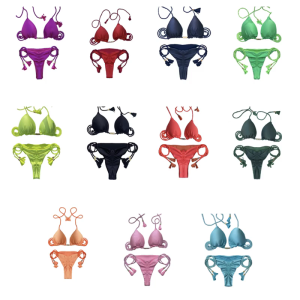 ชุดว่ายน้ำสามเหลี่ยมแบบมีพู่ชุดว่ายน้ำสองชิ้นมีสายคล้องคอชุดว่ายน้ำมีกางเกงในเอวต่ำสำหรับผู้หญิง