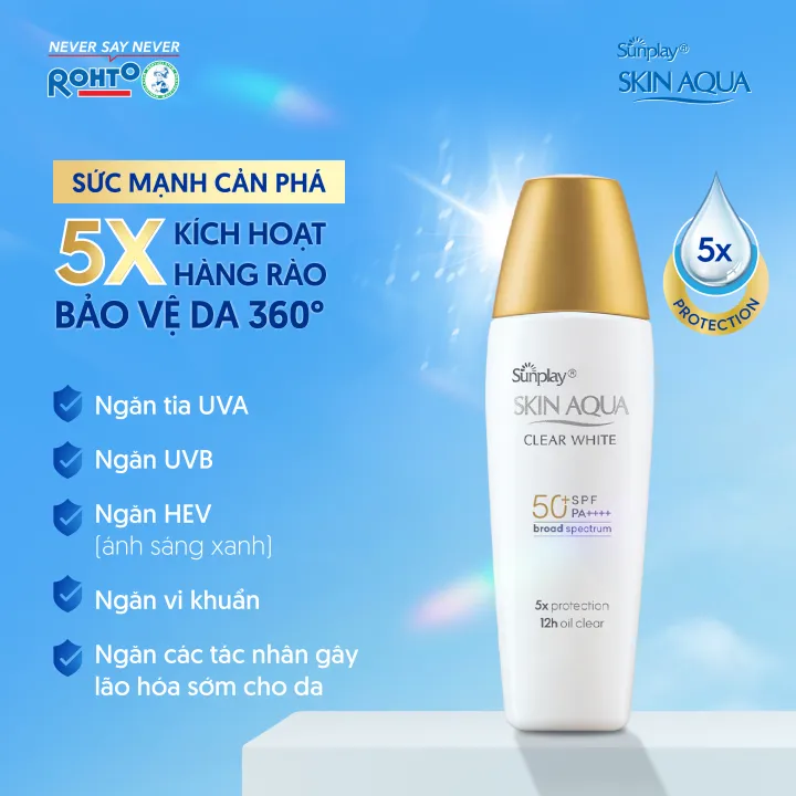 [VB] Bộ 2 Kem chống nắng Skin Aqua dưỡng trắng, kiểm dầu, dùng hàng ngày dạng sữa Sunplay Skin Aqua Clear White Eco Việt Nam SPF50, PA++++ 25g