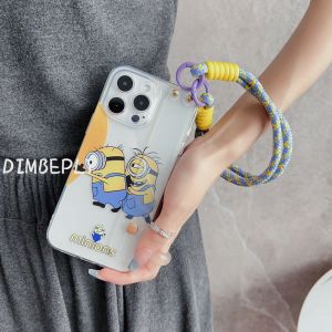 DIMBEPLY Wrist Band Casing for Samsung S20 S21 S23 FE S24 Ultra S10 Plus Note 10 10+ 20 Ultra Cute Astronaut Minions Phone Case Wrist Ring Strap Holder Transparent Silicon Soft Case Cover