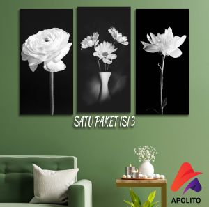 HIASAN DINDING KAMAR BUNGA BLACK AND WHITE AESTHETIC (15X30) WALL DECOR PAJANGAN DINDING KAMAR POSTER REALISTIK BAGUS KAYU RUANGAN HIASAN DINDING KAMAR REALISTIK
