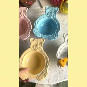 Bát gốm gấu hoạt hình dễ thương hình bát cho bột yến mạch sữa chua salad trẻ em Bát ăn trưa món ăn nhà CONTAINER màu trắng hoặc màu hồng
