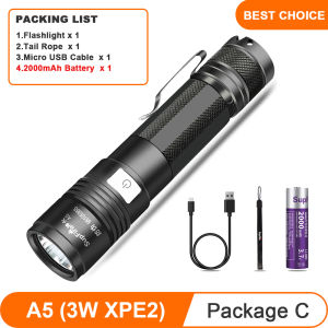 SUPERFIRE A5 Mini LED Flashlight Cree XPE Wick USB Rechargeable 5 Modes Use 18650 Battery Camping Hiking Hunting Lamp Aluminum Alloy Powerful Lanterna
