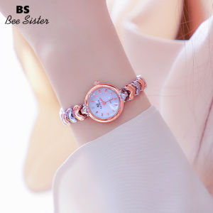 BS Bee Sister Brand 1666 Fashion Womens Watches Girls Watch Female Korean Version Simple Retro Waterproof Quartz Watches Middle School Students Stainless Steel Alloy Strap Ladies Elegant Small Wrist Watches