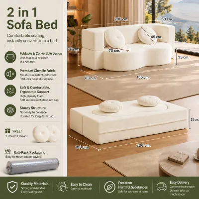Zeen Sofa 2 in 1 Foldable Sofa Bed Dual-purpose Small Living Room Sofa Foldable Compression Sofa Bed Full Sponge Roll Pack Compressed Fabric Sofa