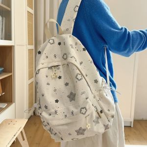 NOER Star Bow Pattern Womens Travel Backpack Large Capacity Zipper Closure Nylon Backpack Casual Lightweight Preppy Style Bag For Adults Student