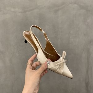 IELGY French Pointed Toe Bow Heels Womens Stiletto Heels 2025 New Summer Baotou Sandals