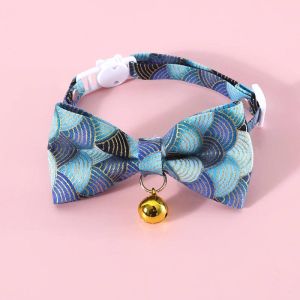 Pet cat bow collar with Chinese style auspicious cloud pendant and bell adjustable anti-choking bow tie chain for Kitten and puppies