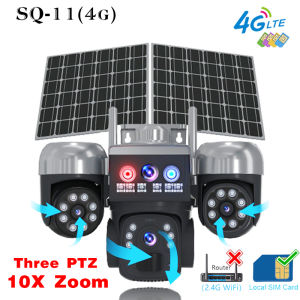 8MP 4G Dual Screen AOV Solar CCTV Camera  20X Optical Hybrid Zoom Outdoor 4K 24/7 Recording 50m Detection Distance Security Cameras