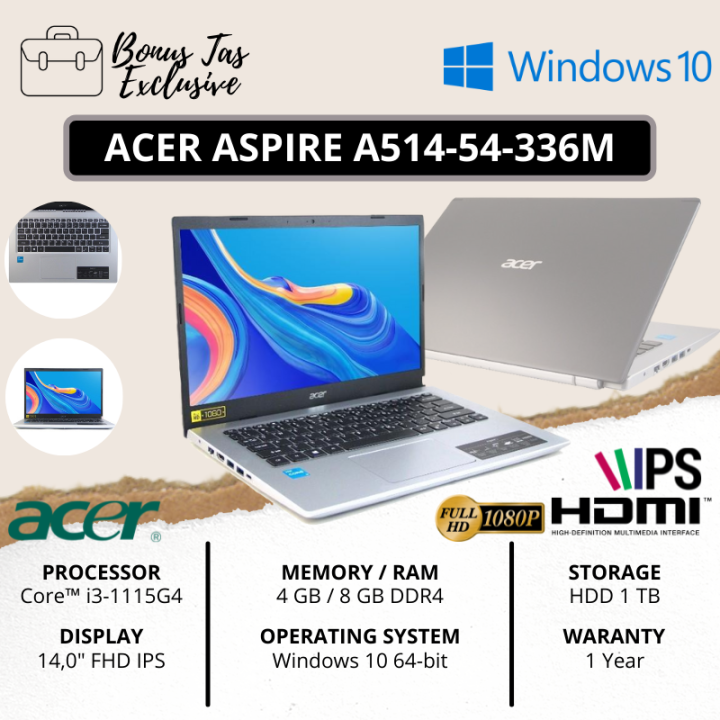 ACER ASPIRE A514 54 336M i3 1115G4 8GB SSD 256GB HDD 1000GB 14