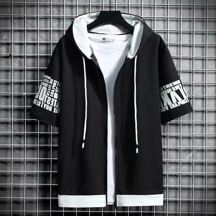 Summer New Mens Hoodies Korean Style Fashion Short Sleeve Male