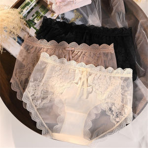 กางเกงชั้นในไหมน้ำแข็งลูกไม้ระบายอากาศแบบเต็มตัวของผู้หญิงลายชุดชั้นในไร้ขอบแบบมีขนาดพิเศษชุดชั้นในแบบบางติดผ้าฝ้ายบริสุทธิ์ด้วยยาปฏิชีวนะ