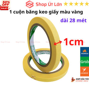 1 Cuộn băng keo giấy màu vàng rộng 1cm dài 28 mét lõi giấy 3mm - Shop Út Lớn