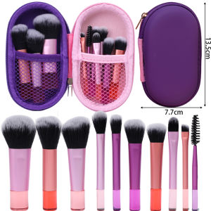 10Pcs Travel Mini Brush Set / Travel Size Makeup Brushes / for Foundation Eyeshadow Powder Blush Contour & Concealer / Makeup Tools Set with Box for Travel