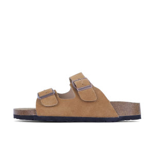 BOKEN Women Flat Sandals Soft Footbed Cork Slipper Two-Strap Lazy Shoes Brown