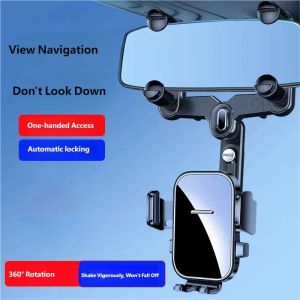 Rearview Mirror Phone Holder Car 360°Rotatable Retractable Adjustable GPS Map Phone Holders