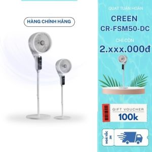 Quạt tuần hoàn CREEN CR-FSM50-DC điều khiển giọng nói Ai 12 tốc độ gió động cơ DC không chổi than 55W