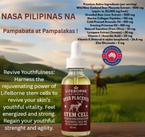 LifeBorne Deer Placenta Stem Cells Anti-Aging Drops. Anti-Wrinkle and Skin Rejuvenation Treatment All Day Energy Boost Immune System Reduce Joint Pain. Regain your Youthful Look and Strenght. Magiging Magaan at Malakas ang Iyong Katawan.