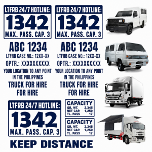 For Hire Sticker Set LTFRB Sticker Set for L300 Tamaraw H100 and truck