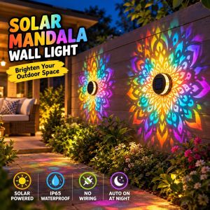 Solar Mandala Outdoor Wall Light IP65 Waterproof Metal Landscape Lamp For Garden Lawn Courtyard Fence Patio Easy Install