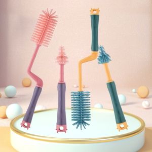 Bộ Cọ Rửa Bình Sữa Núm Ti Giả Bằng Silicon Hình Bò Mềm Tay Cầm Xoay Cho Bé