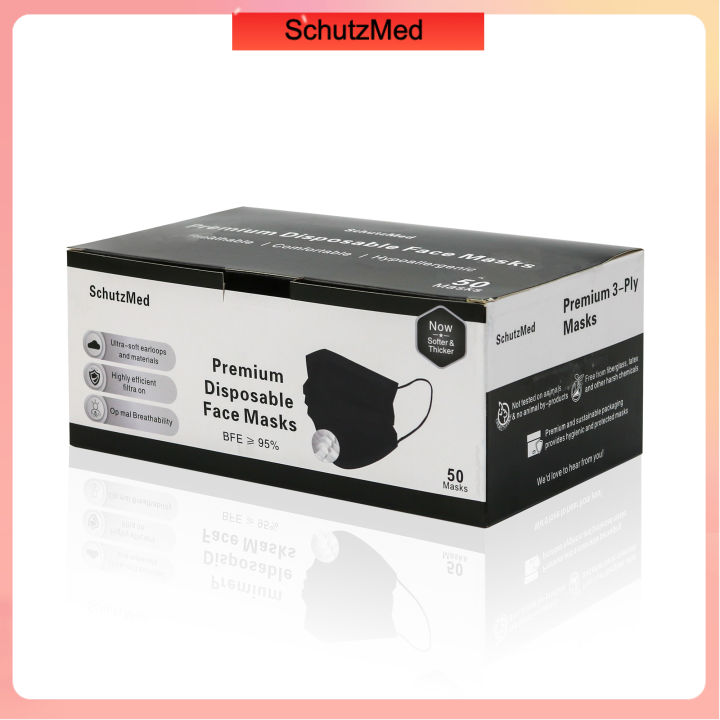 SchutzMed Black Face Mask Hitam Disposable 50pcs/box 3ply | Lazada