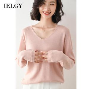 IELGY Elegant V-neck Long Sleeve Loose T-shirt
