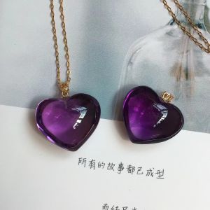 Montagne Jewelry 18K Pure Gold Pendant Love Heart Shape Design Fine Jewellery Natural Top Grade Brazil Quartz Crystal 19.5x16.5mm Amethyst Pendant Necklace
