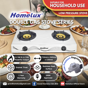 [ SIRIM APPROVED ] HOMELUX HIGH QUALITY STAINLESS STEEL DOUBLE BRASS CAP BURNER HEAD GAS STOVE HDS-1012 Dapur Gas Rumah Low Pressure