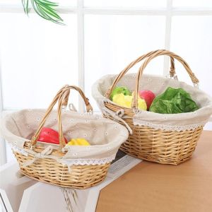 BEandBA Oval Removable Toys Sundries Willow Woven Fruit Basket Vegetable Basket Storage Basket Picnic Basket