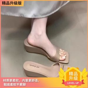 [Free Shipping] Unique Design Square-Toe Slip-On Sandals For Women 2026 New Collection Simple Summer Open-Toe High-Heeled Sandals