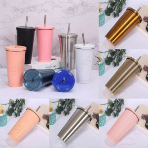 500ml 304 Stainless Steel Tumbler With Straw Double Layer Insulated Coffee Cup With Straw Gift Tumbler Mug Water Bottle Cawan Botol Air Straw 不锈钢吸管杯冰霸杯 水杯 保温杯 水瓶 冰霸杯 冰霸杯304不锈钢 C17