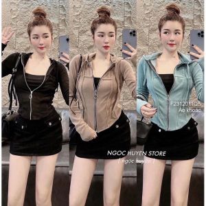 Áo khoác lửng kiểu crotop CHẤT THUN GÂN TĂM nữ dập nổi nón lớn dây nón y hình mẫu mới cực Áo khoác chống nắng thời trang phối nón rộng cực hot