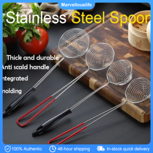 Stainless Steel Mesh Spoon Long Handle Skimmer Non-Stick Colander Leak Oil Spoon Noodle Scoop