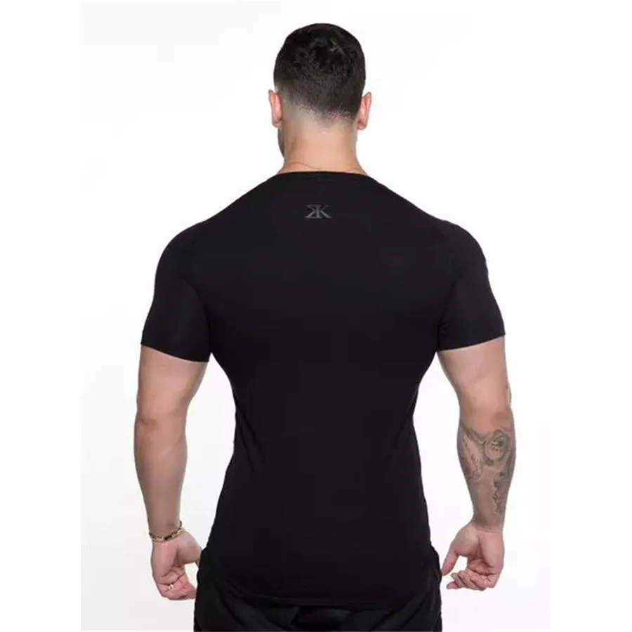Compression Quick dry T-shirt Men Running Sport Skinny Short Tee Shirt Male Gym  Fitness Bodybuilding Workout Black Tops Clothing