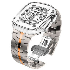 Titanium Color Strap For Apple Watch ULtra Ultra2 49mm 45mm 44mm 42 Luxury Metal Band For iWatch 8 7 6 5 4 se Stainless Steel Bracelet